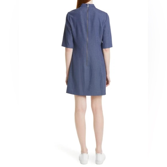 Alice + Olivia Coley Mock Neck A-Line Dress Medium Denim - Picture 9 of 13